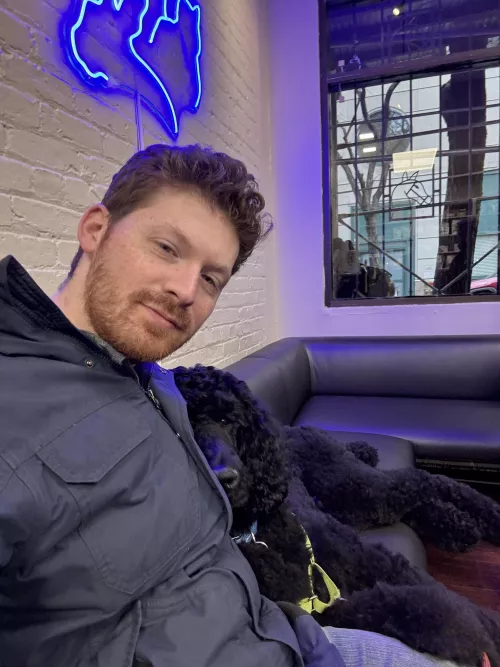 Just a tired dude with his tired pup at the vet