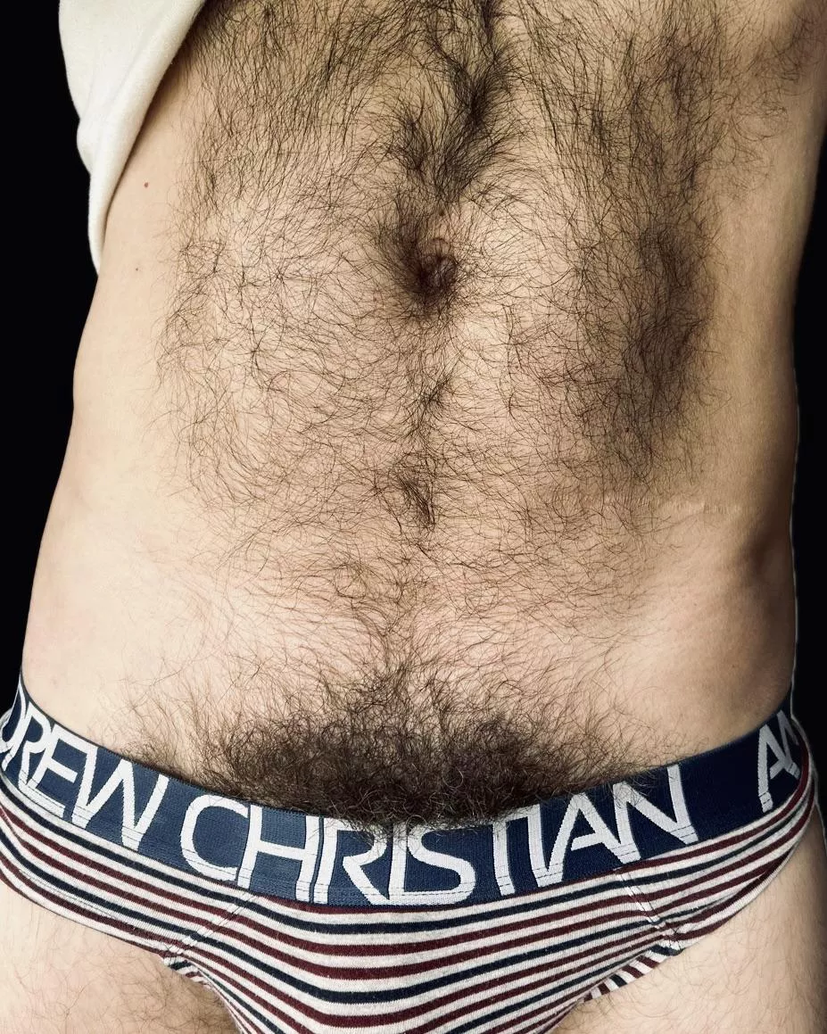 My hairy belly and full peekaboo bush...