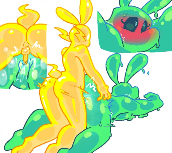 Slime Girl meets Light Bunny [art by me]