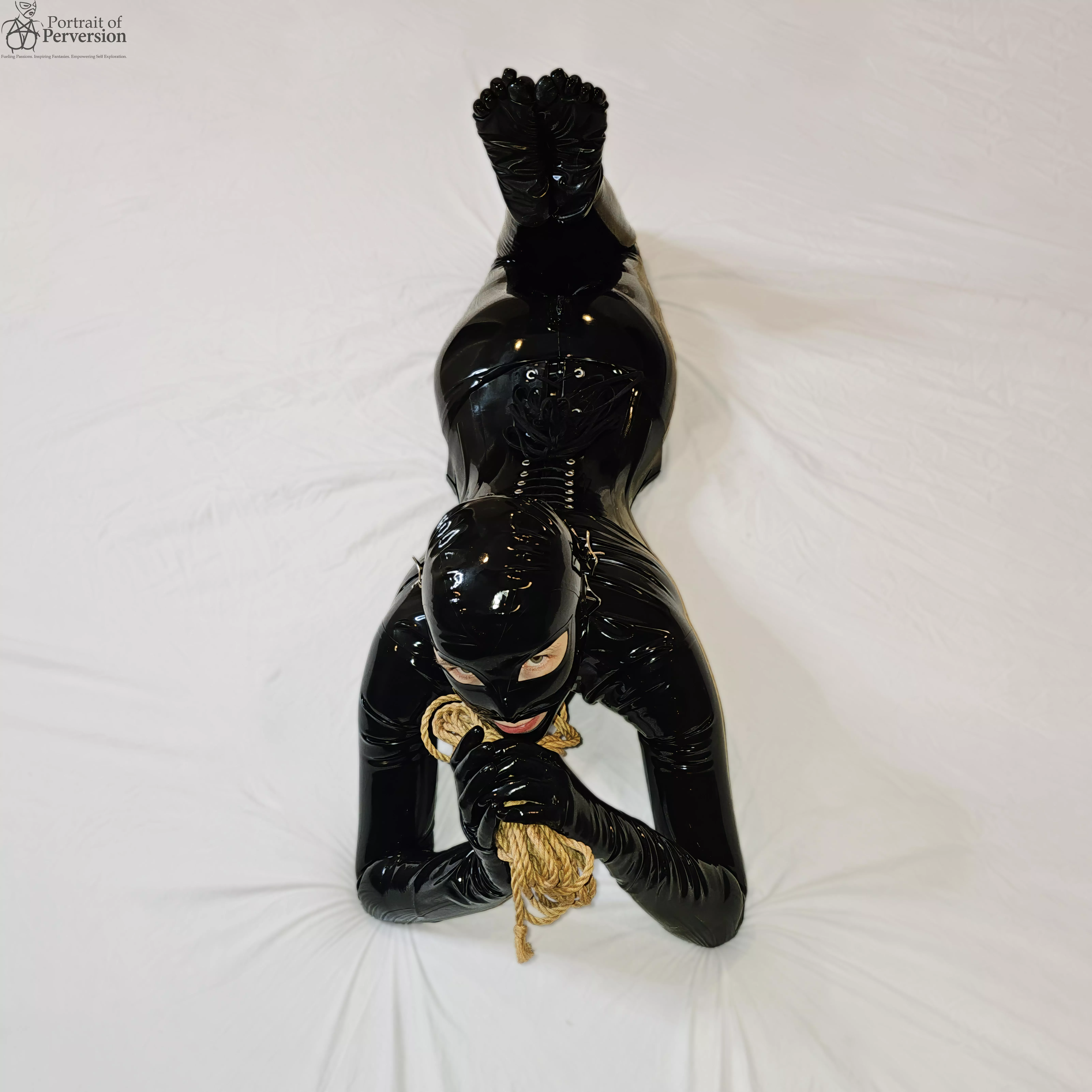 Are you brave enough to let this cute little rubber doll tie you up? We can start with jute but you will end up in some very nasty coconut rope.