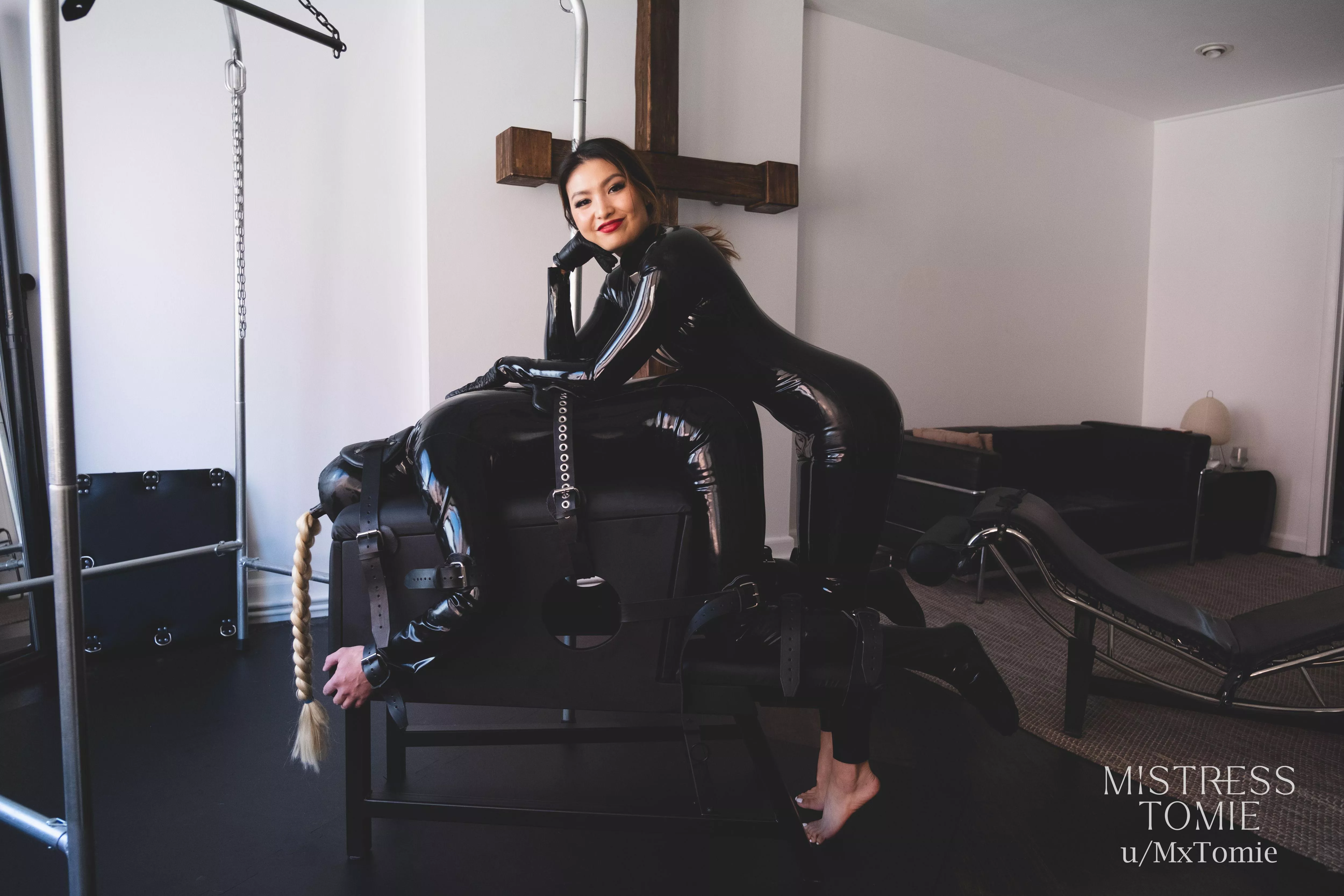 This is how I like my men, tied down and covered head to toe in latex.