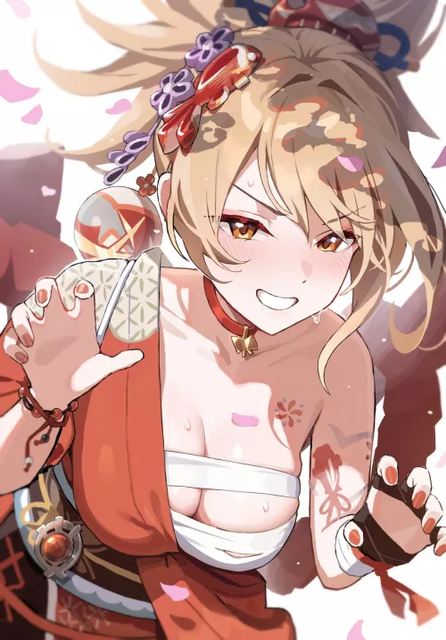 Yoimiya doing the Mr beast pose