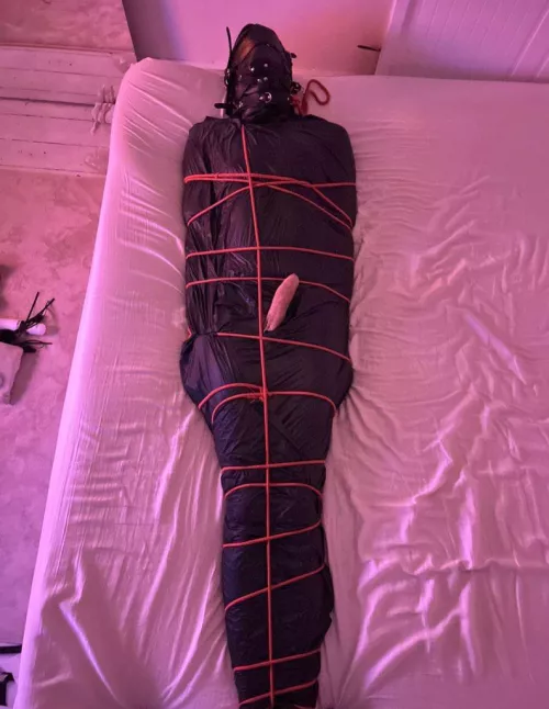 you cum hardest when mistress  is in charge and your in strict bondage , This slut is hooded , gagged ,plugged and has been milked out by mistresses milking wand   once I’ve recaged his clitty he’s sleeping in the bondage bag <3