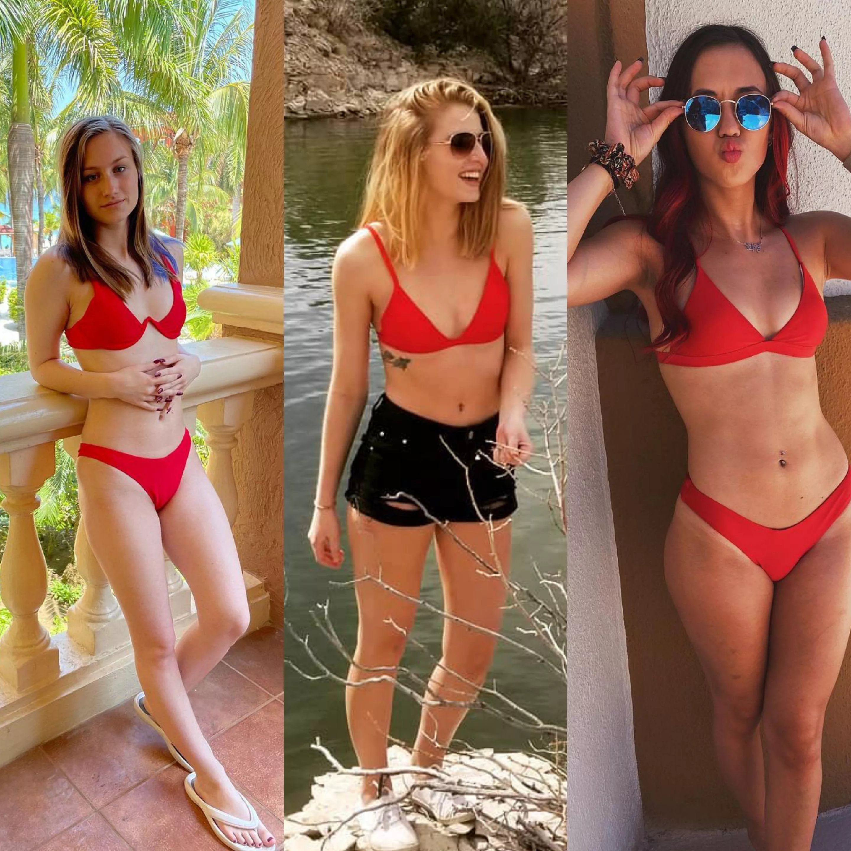 [3] Three red bikinis. Who does it best? Dms open 😈 