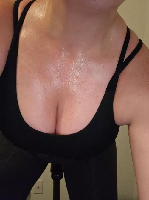 Here's more of my post-workout sweaty tits. I'm dripping. (F)