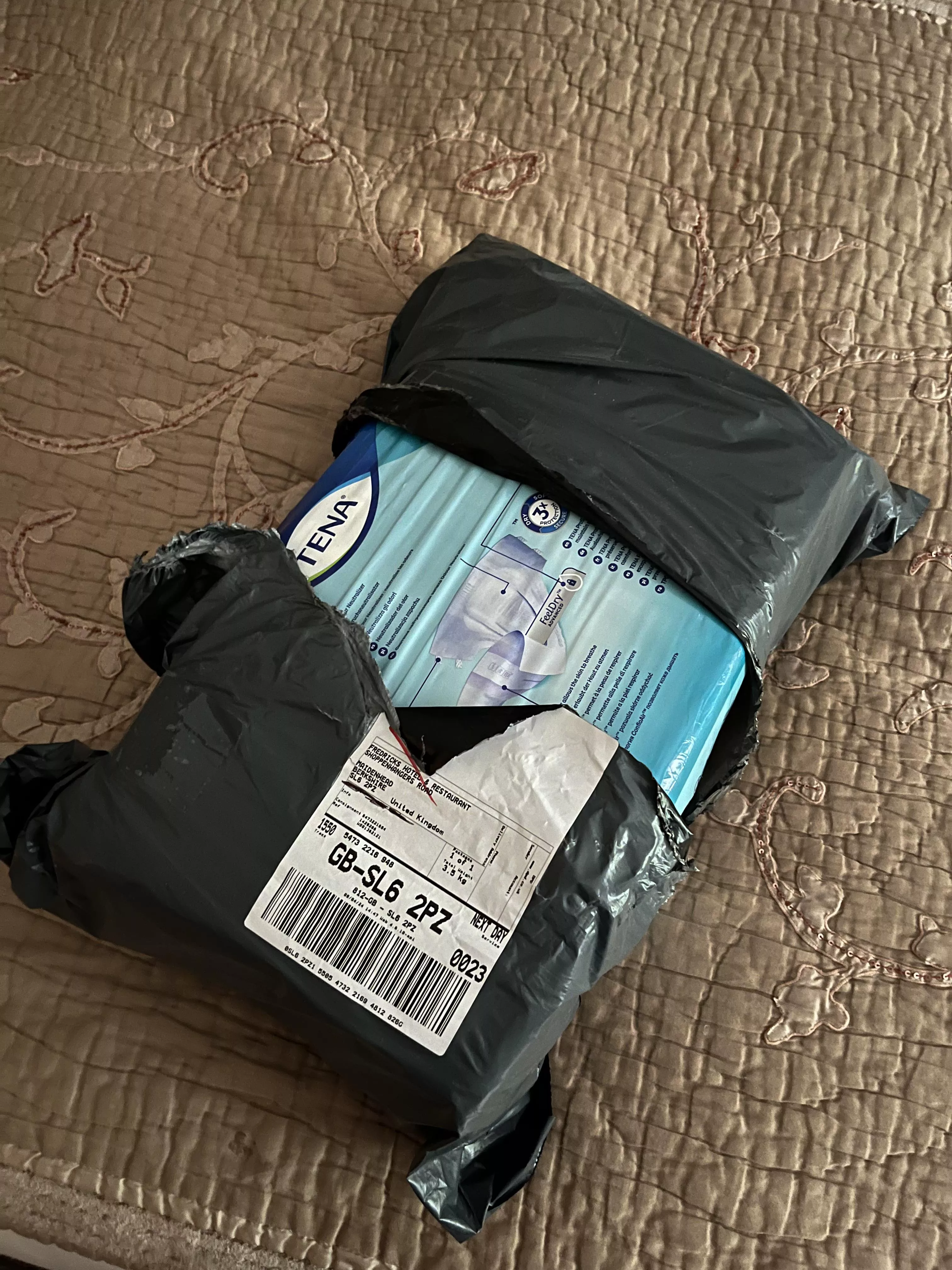 Package of nappy’s delivered to hotel while on a work trip