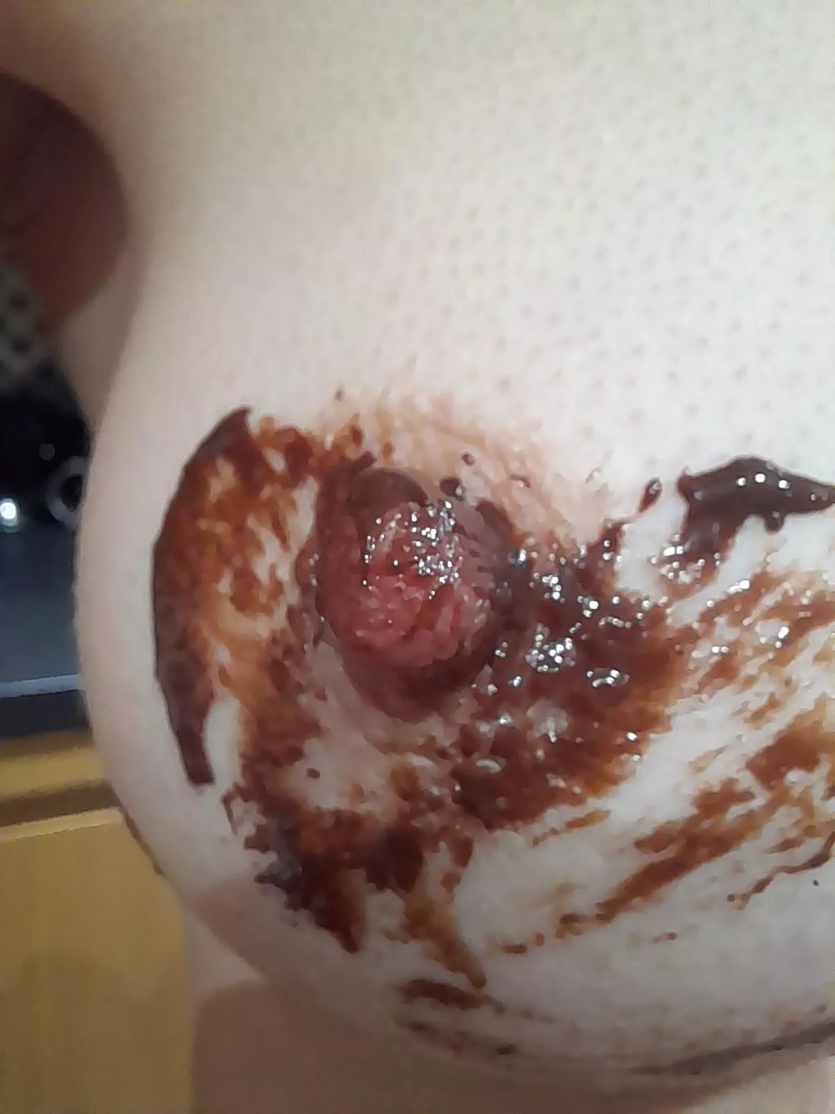 Slipped with the chocolate syrup