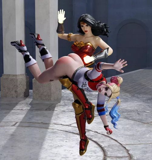 Wonder Woman spanking Harley Quinn (KinkBlink) [DC]