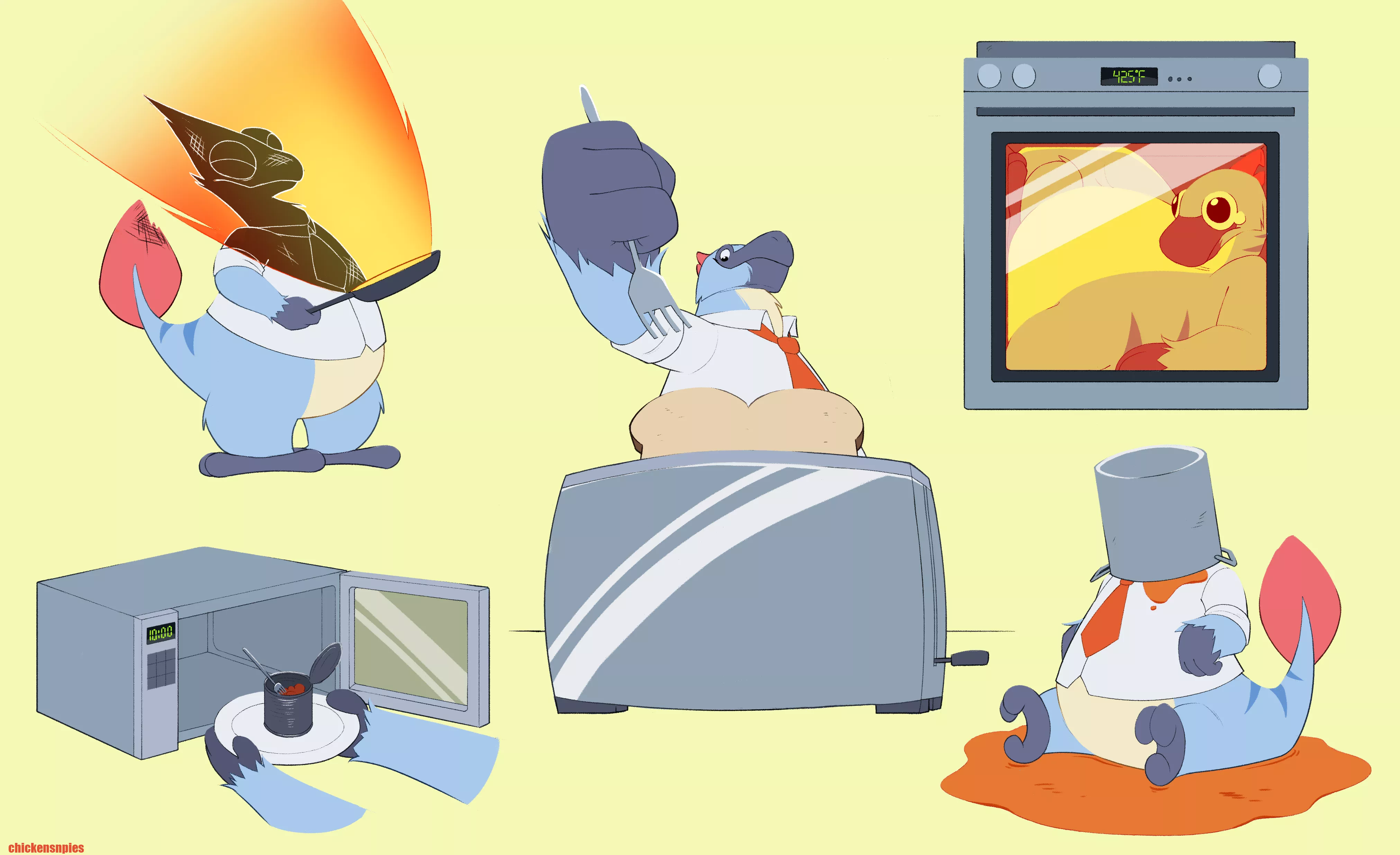 Cooking is hard... :( (art by me, @chickensnpies1 on twitter)