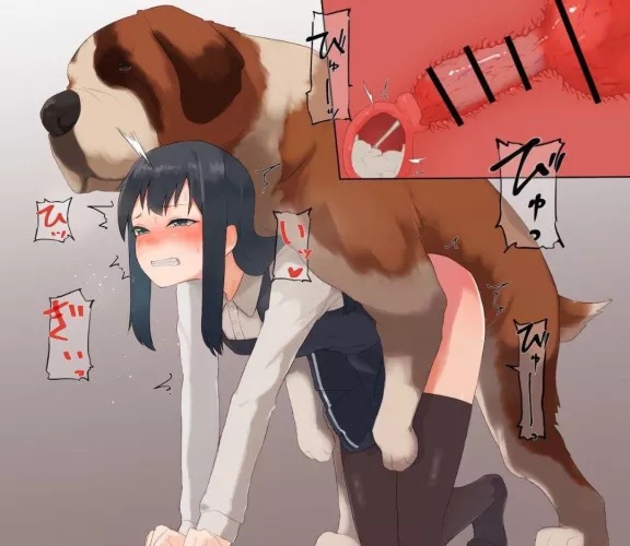 Fucked by a big dog, huge knot stuck whilst her little womb gets stuffed full of hot cum (Tsurugi)