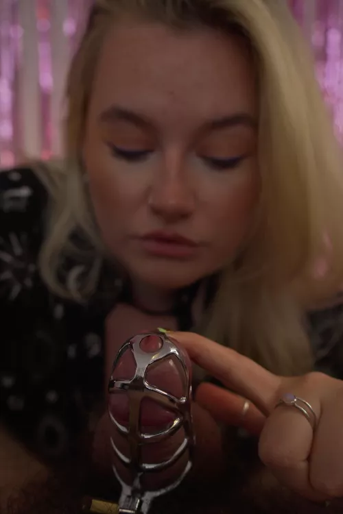 Look at him trying to get hard desperately but bulging painfully against the cage 