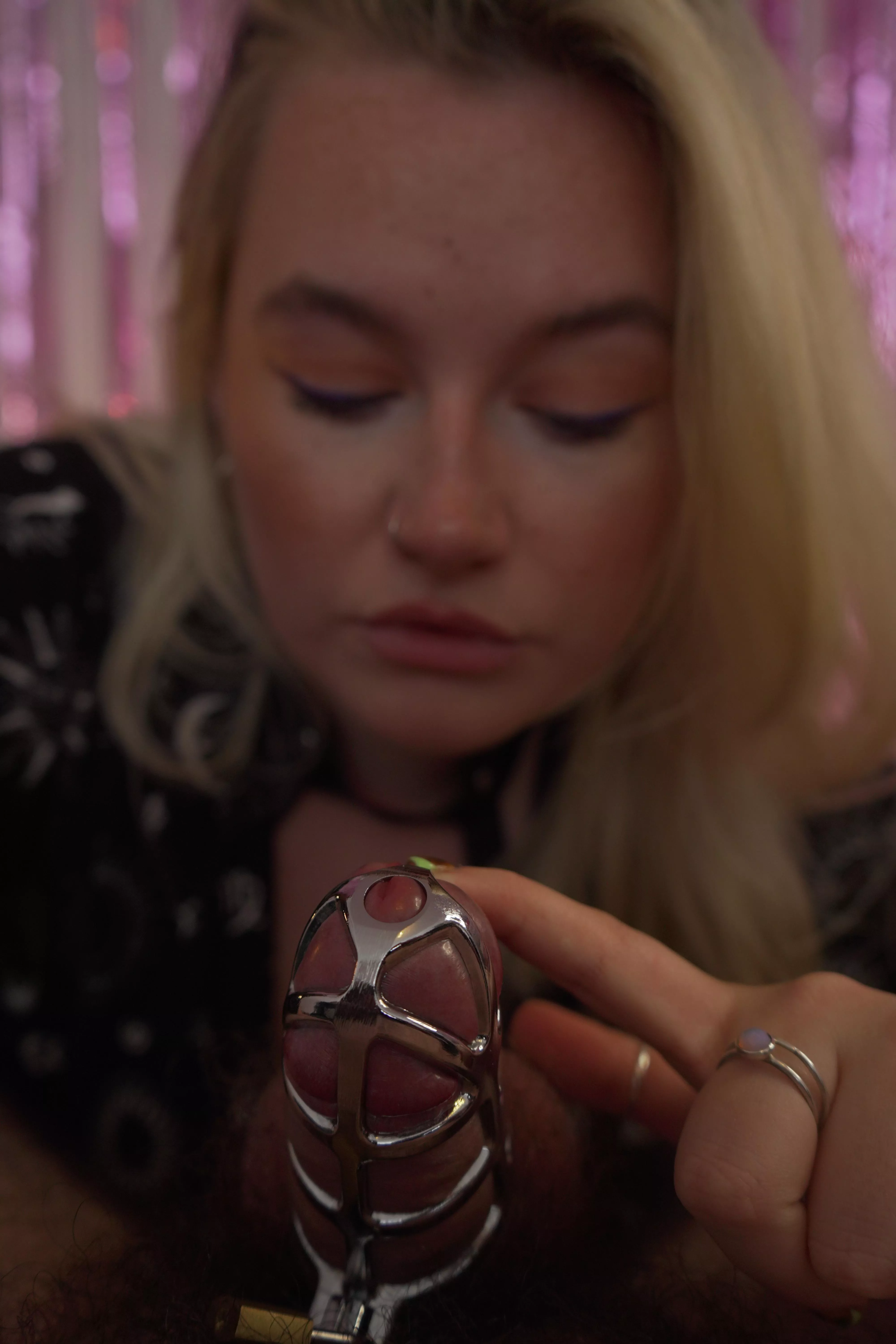 Look at him trying to get hard desperately but bulging painfully against the cage 