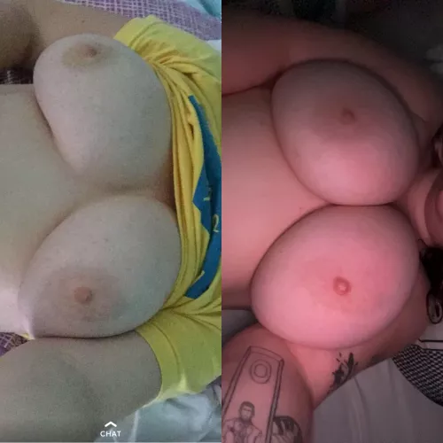 Sometimes I really can’t believe how much my boobs have grown, but here’s a 4 1/2 year difference. 19-23! 