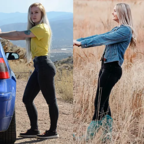 Tight Blondes and black jeans🤤 who is your favorite and why? Dms open to play 3 girls 3 options too😈 [2]