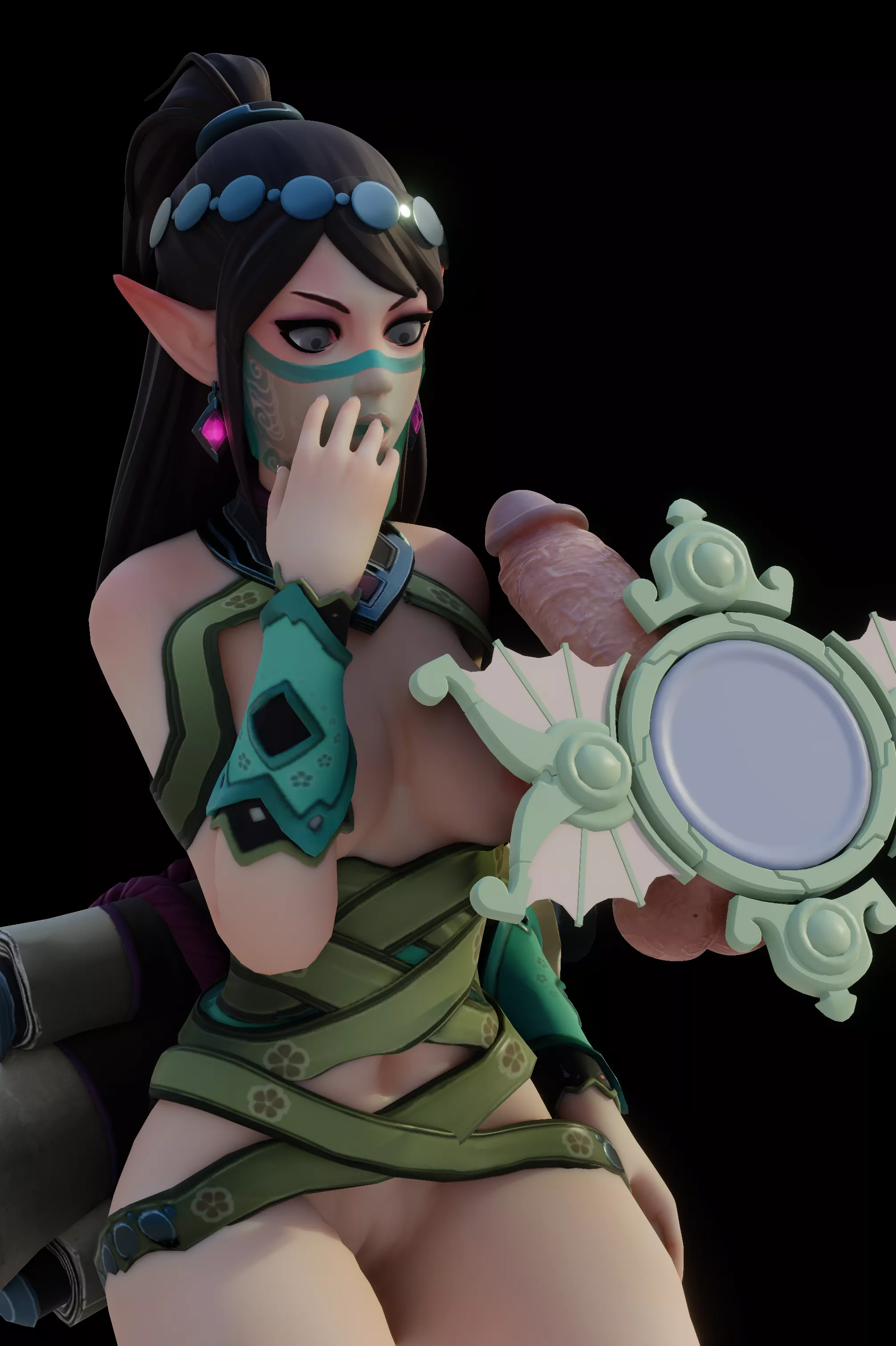 Ying using her mirror to sumon a cock, ball included (PalahRuby)