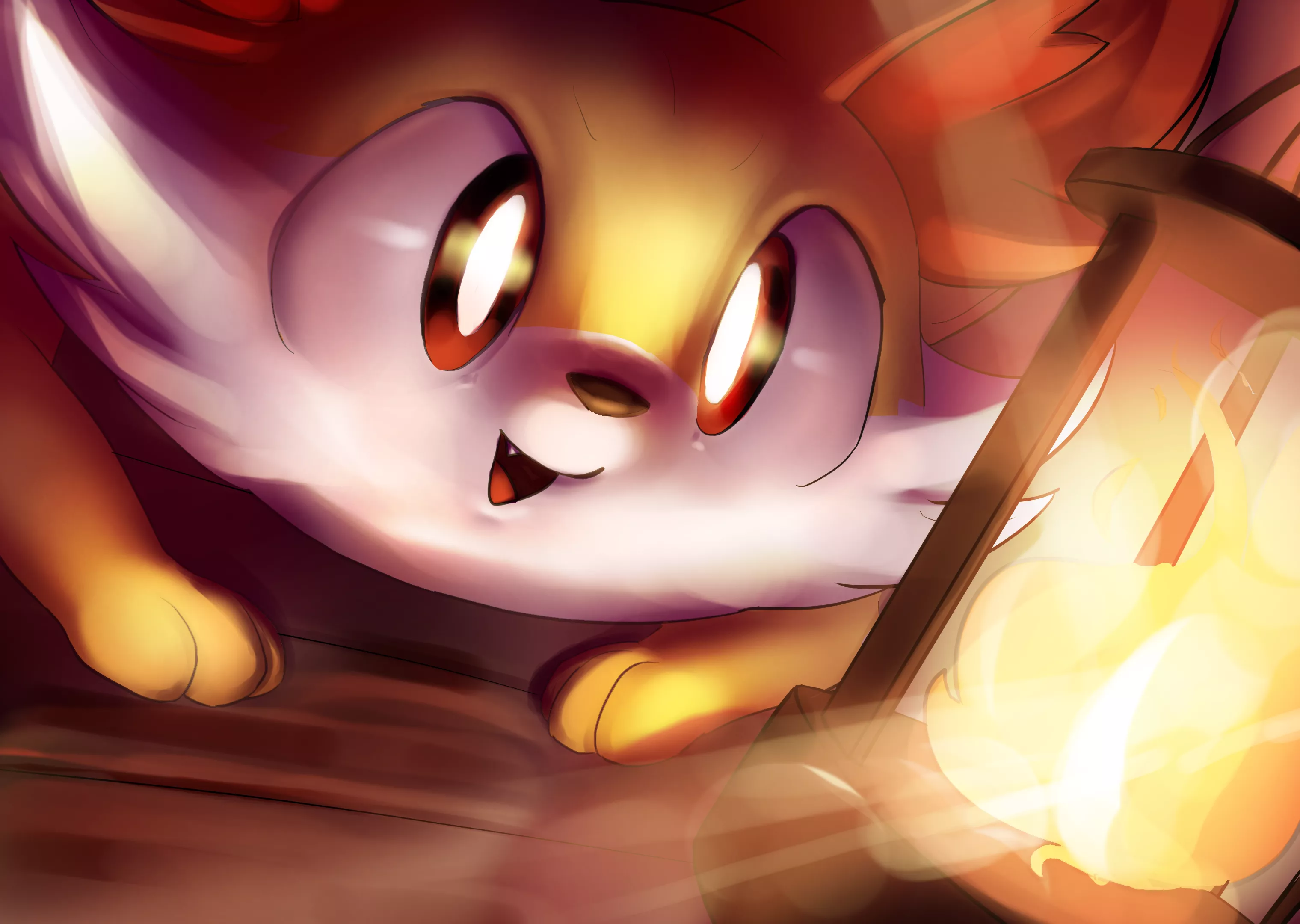 Fennekin looking at lamp