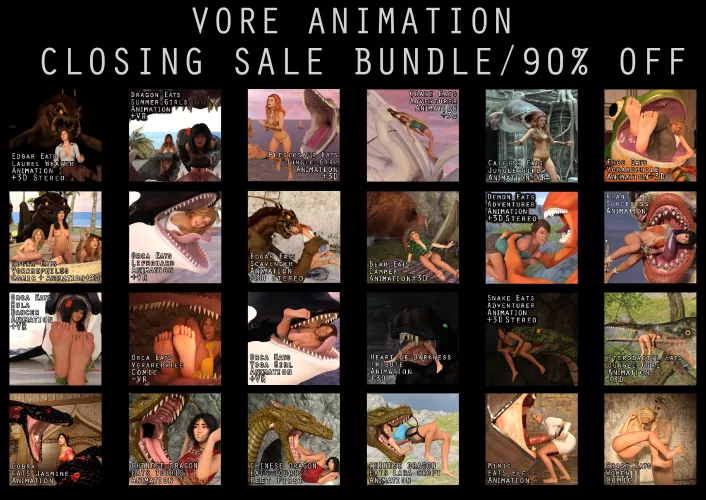 {Video} Vore Animation Closing Sale, 90% OFF(?/Non-Human Preds)(F/Human)(Soft)(Oral)(unwilling)(nsfw)(OC: WormsignVore Animations)