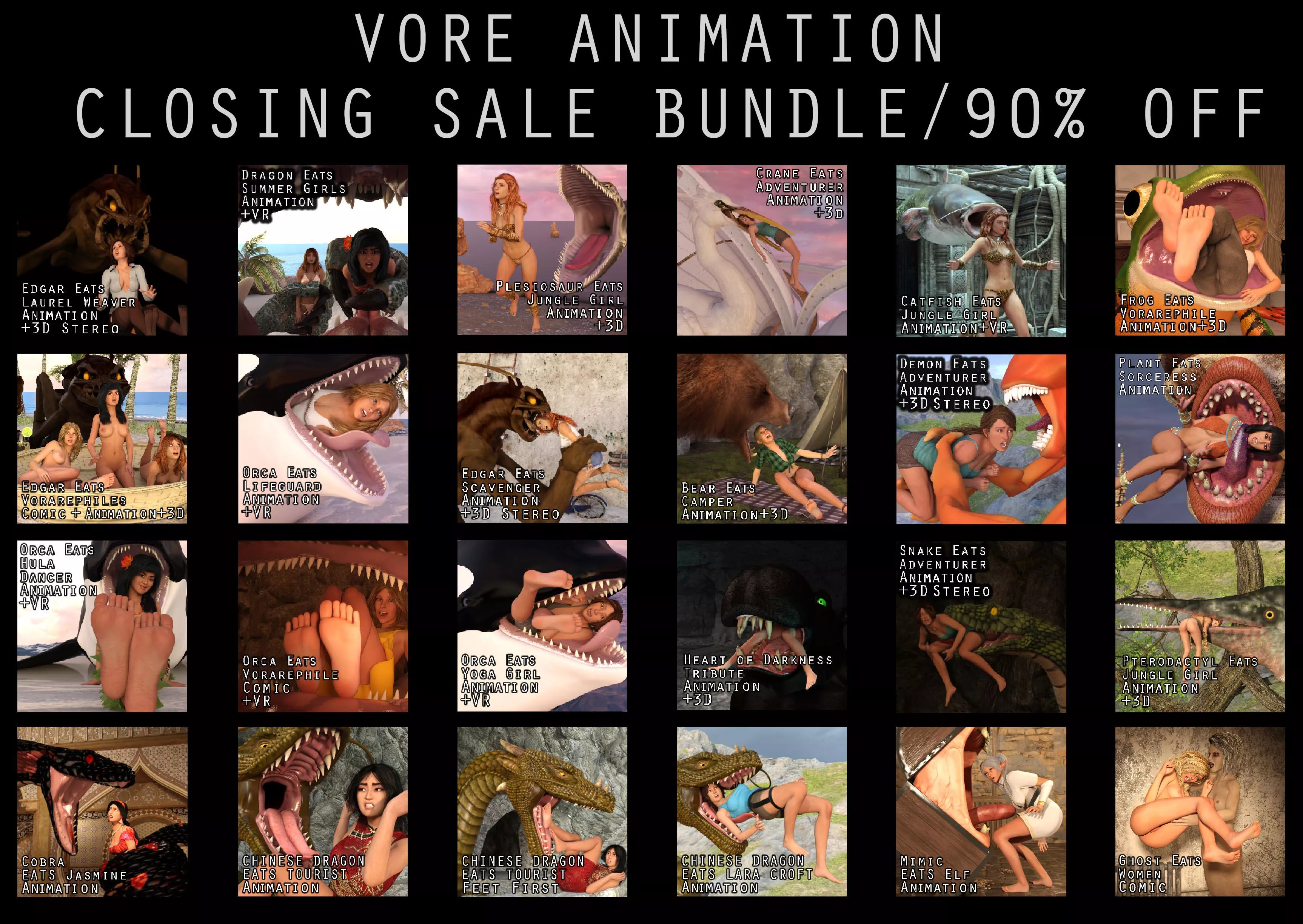 {Video} Vore Animation Closing Sale, 90% OFF(?/Non-Human Preds)(F/Human)(Soft)(Oral)(unwilling)(nsfw)(OC: WormsignVore Animations)