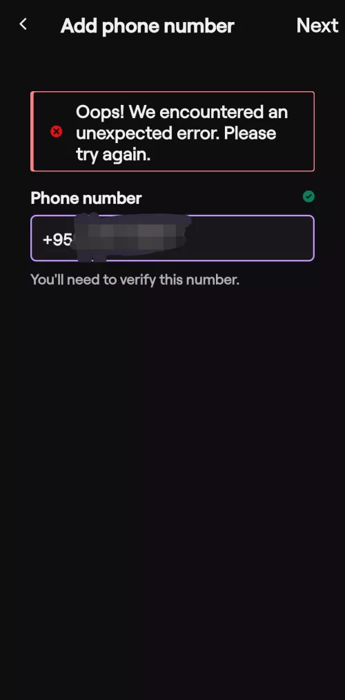 I can't add my phone number to my account 