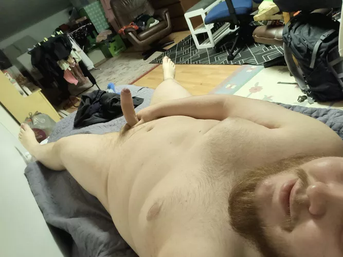 Just bored and lonely at home, jerking my thick cock while girlfriend is at work, come keep me company 