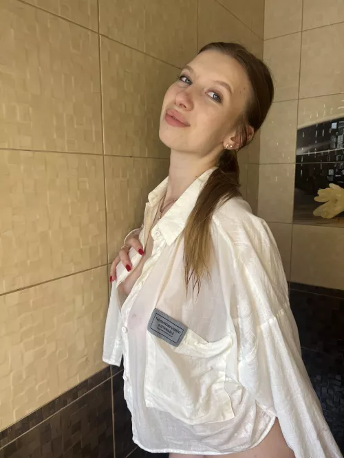 My shirt is so wet, you can peek at me taking a shower in the mock small window