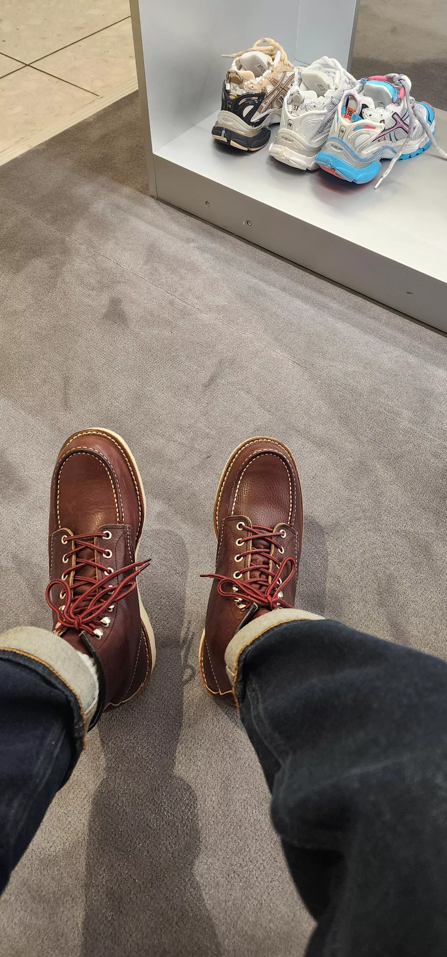 Redwing Moc toes at Holt Renfrew and Balenciaga in the background. 