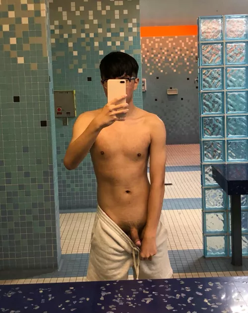 Taking out my Asian cock at the gym 