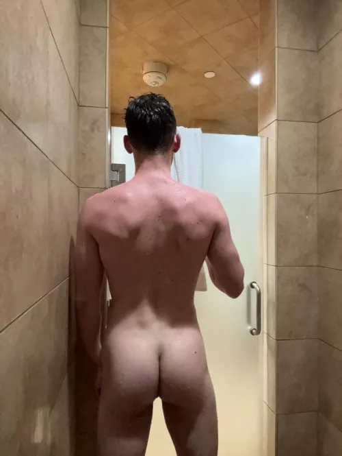 Waiting for him to walk into my shower after our pump