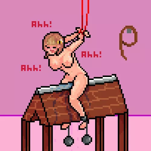 Bea (from Hypixel Skblock) sitting on a wooden toy!?