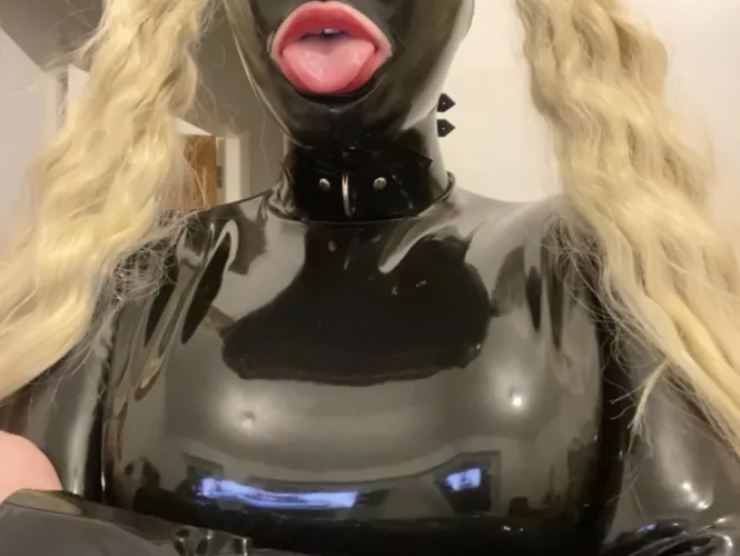 Can hardly breath this latex hood is so tight!