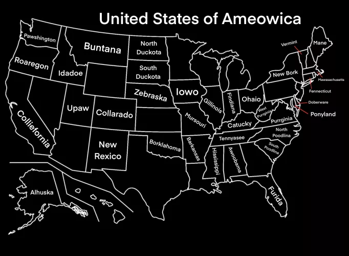 Im working on making a furry-themed map of the US partly as a joke and partly as a version of Earth my furry cannons will take place. Its incomplete but Id love some suggestions and if u have better ideas than what i did (OC)