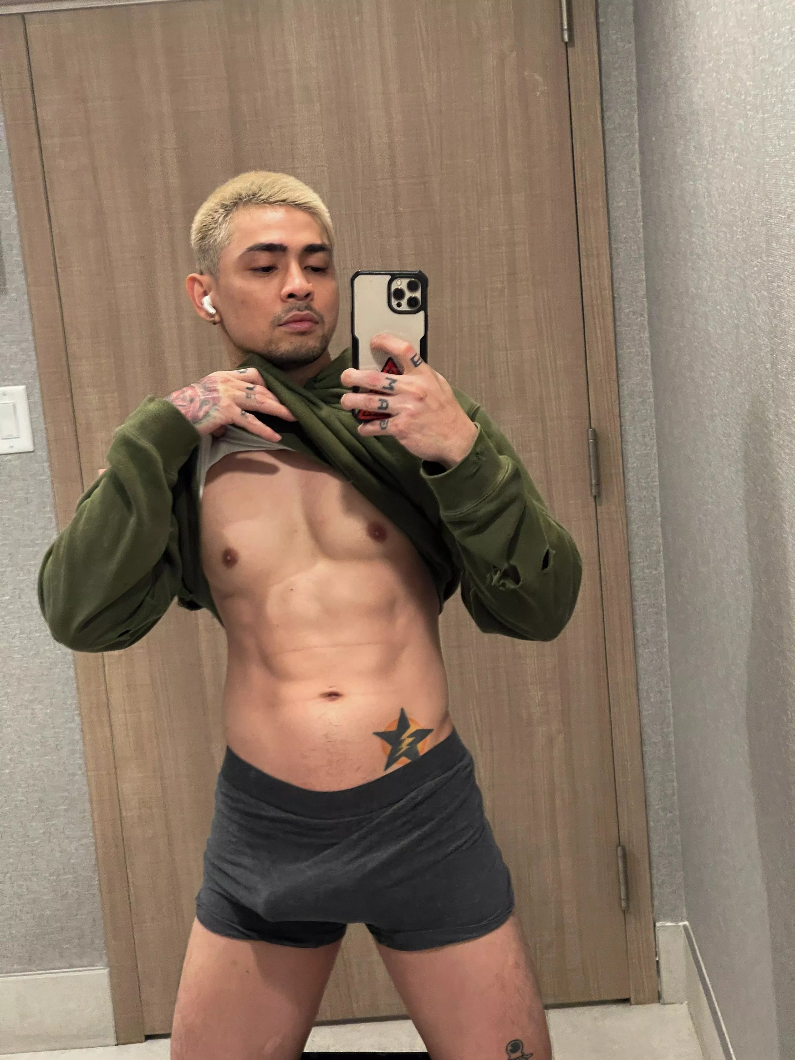 Stretching my boxers at the gym's locker room