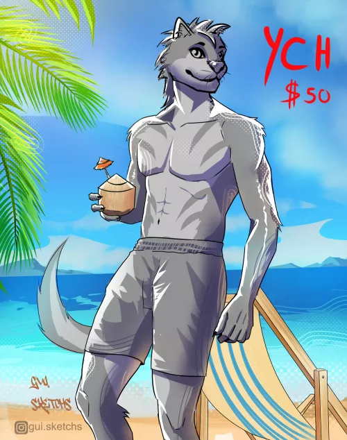 Hello Peeps ,New Beach YCH available! Come Get Yours ! 🐾 DM Me! (Art By Me)