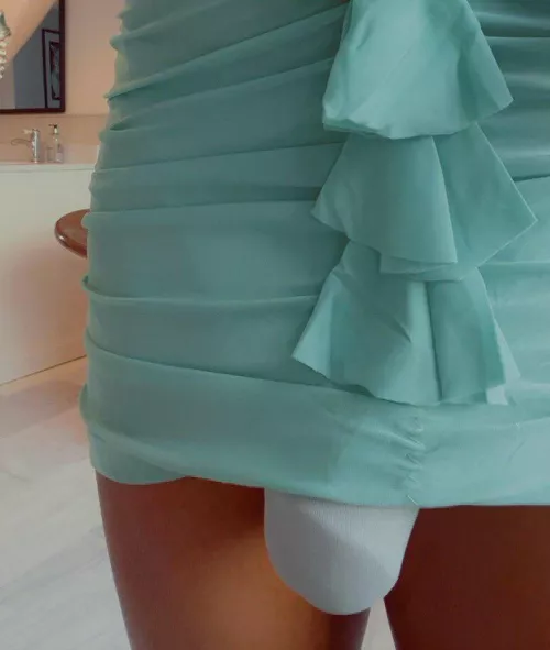 Is my dress too short or is my bulge too big? 🤔👗🥹🩵