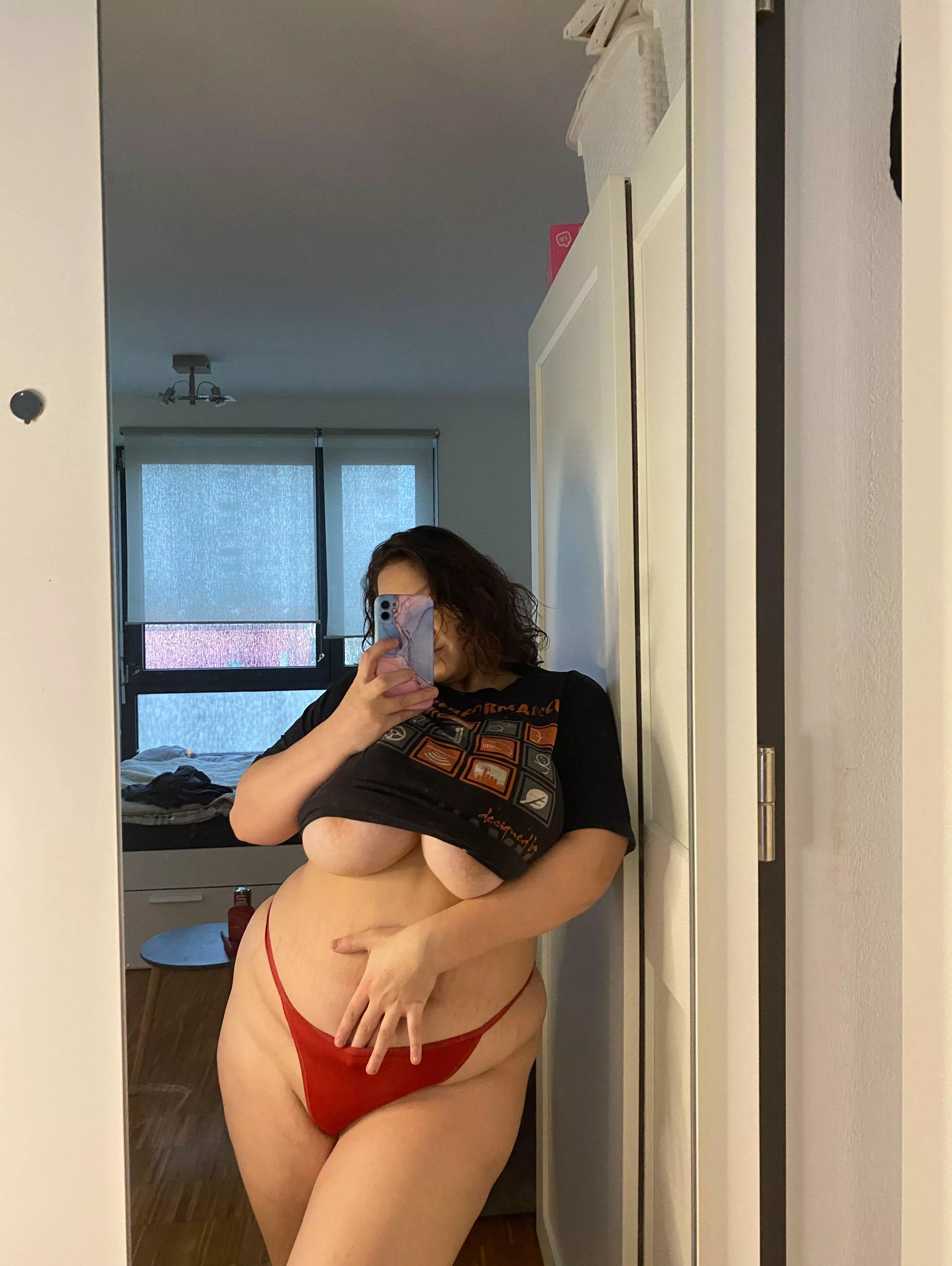 Mirror selfies in red panties are the cutest