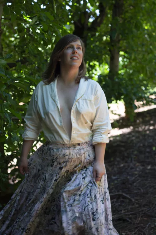 No bra and an unbuttoned shirt is paradise