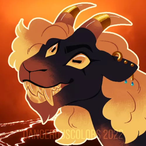 [OC] Quick lineless piece of my sona VAIN from 2022! He's a demon made of gold and volcanic sand that crawled out a volcano one day and acts as a prophet of disaster.