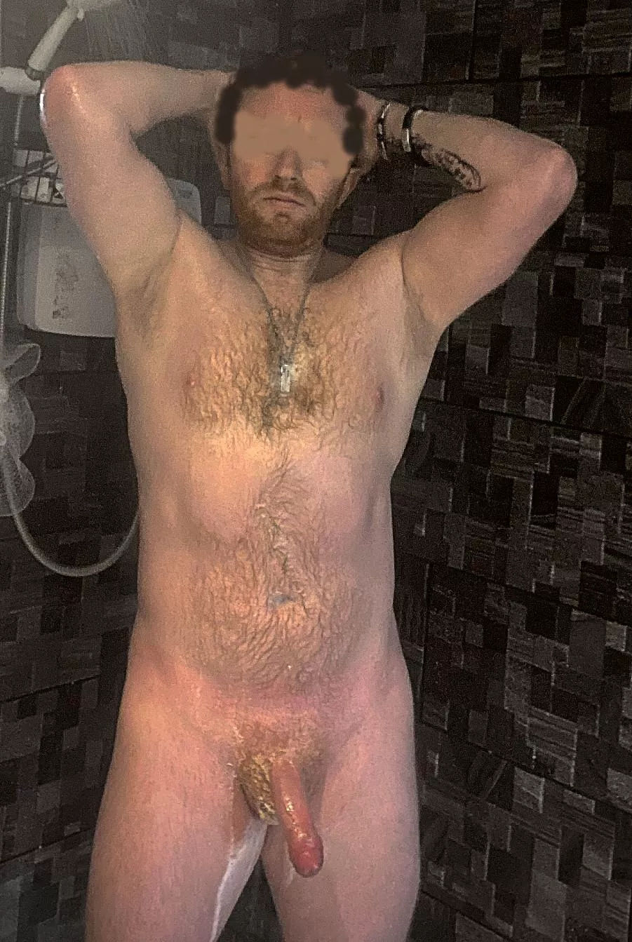 Showering after the gym. I need more muscle...