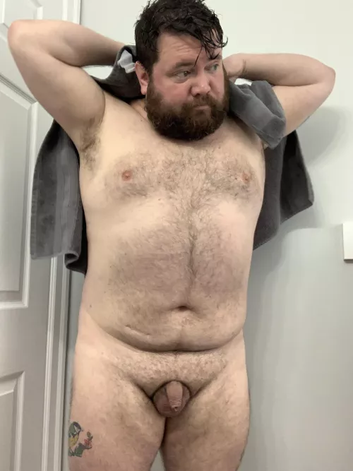 Showing off my grey towel. 