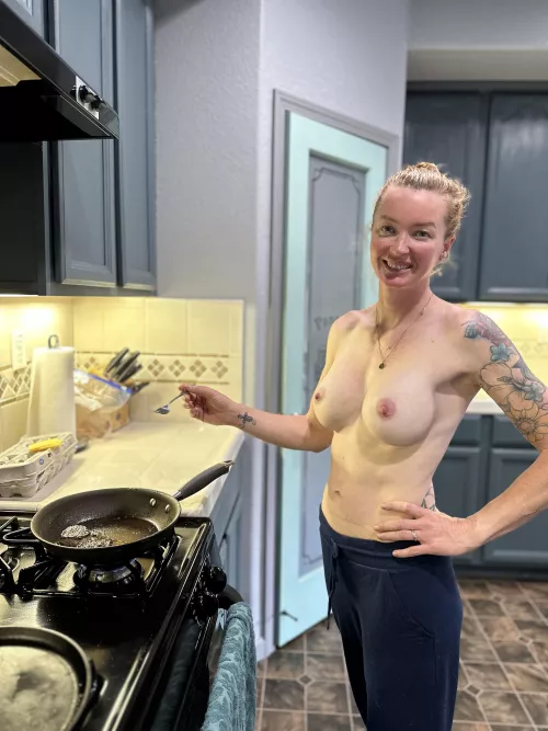 You come down and your friend’s mom is cooking you breakfast like this. Next step is… (F34)