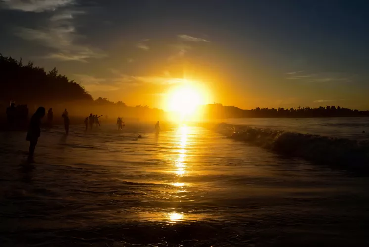 A beach in Qingdao during sunset