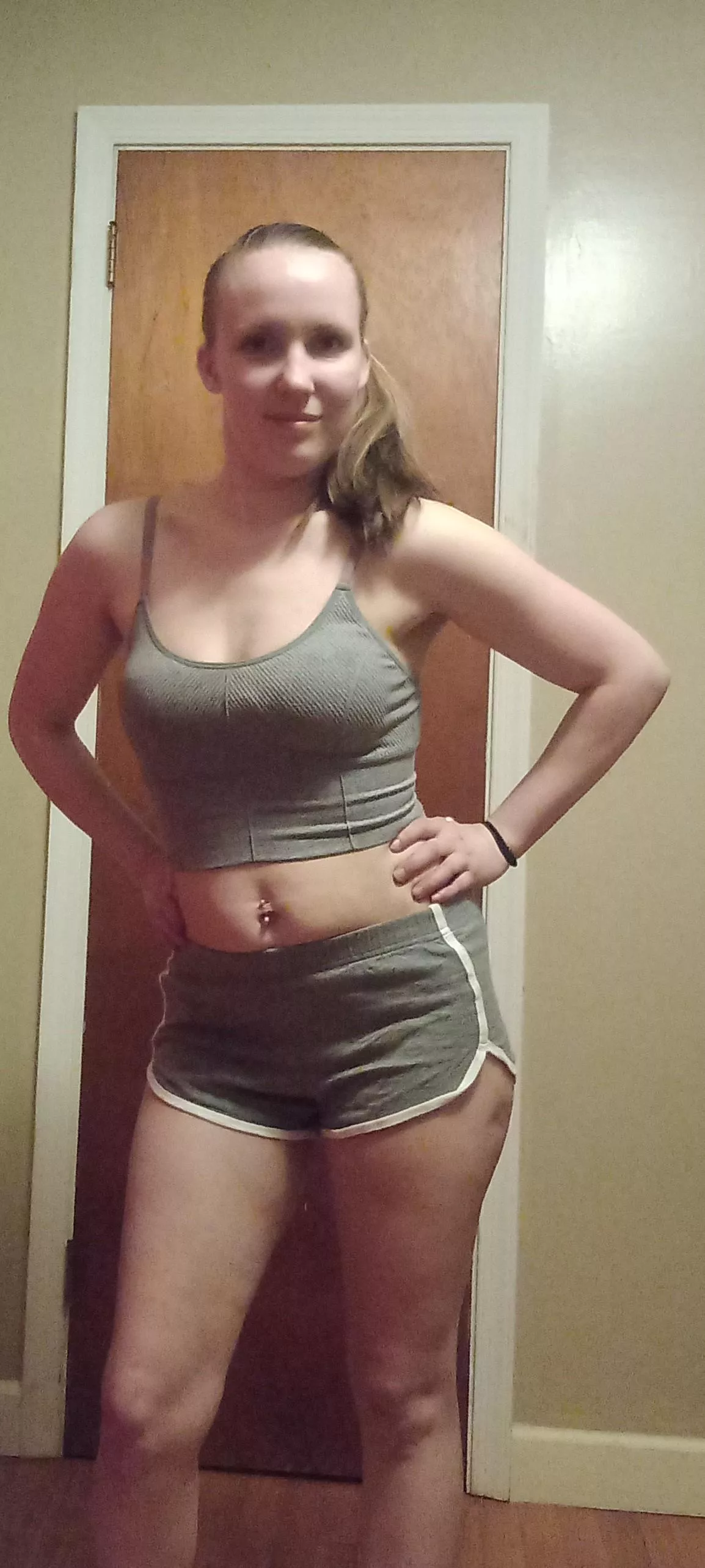 Getting ready for a home workout.