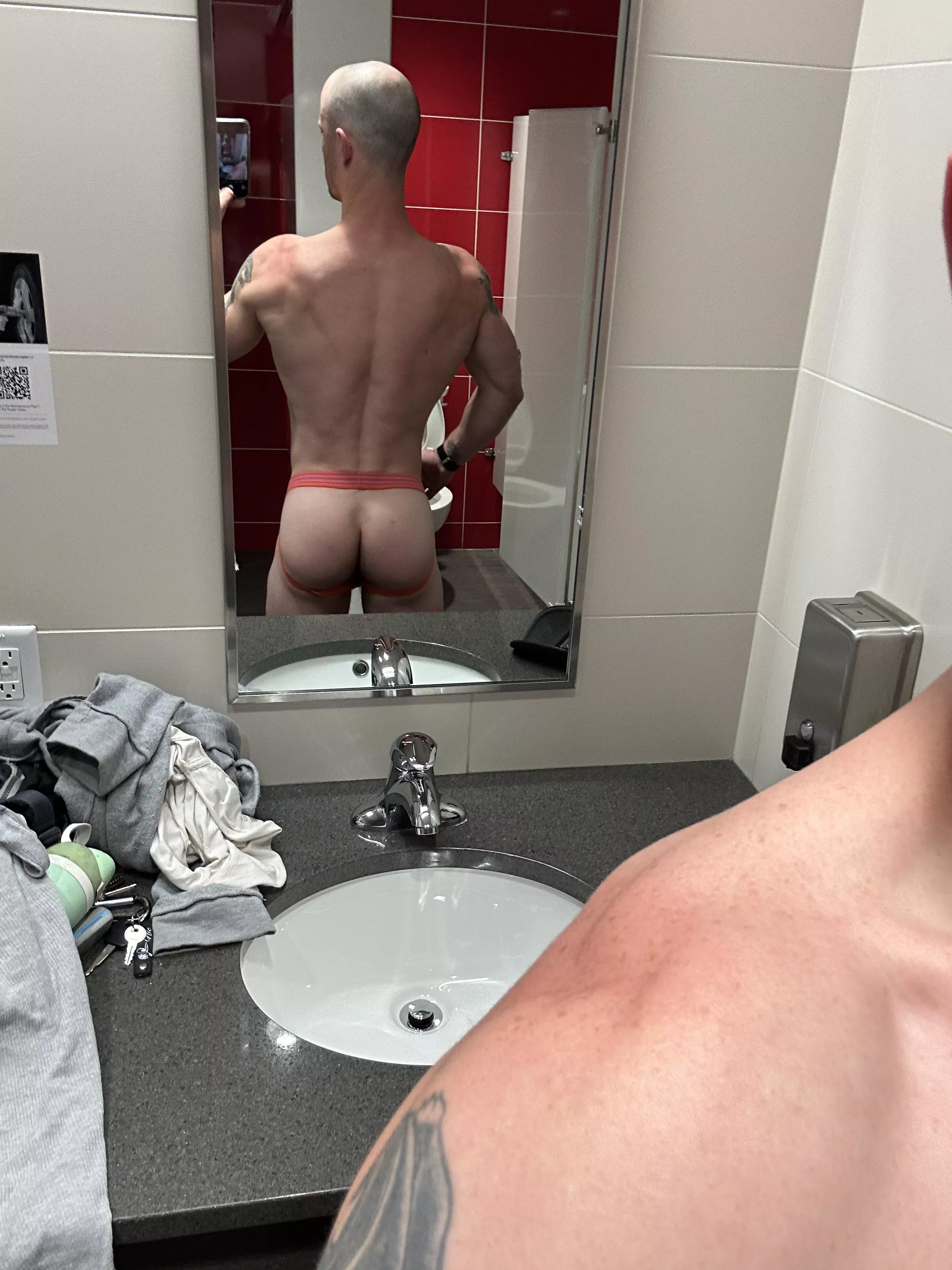 Just showing off in the locker room 