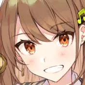 LF color source:1girl, crop, brown hair, brown eyes, smiling, teeth, music note hair ornament, bangs