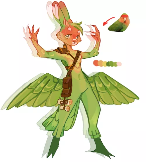 rabbit half colorful bird! (adopt) (art by me)