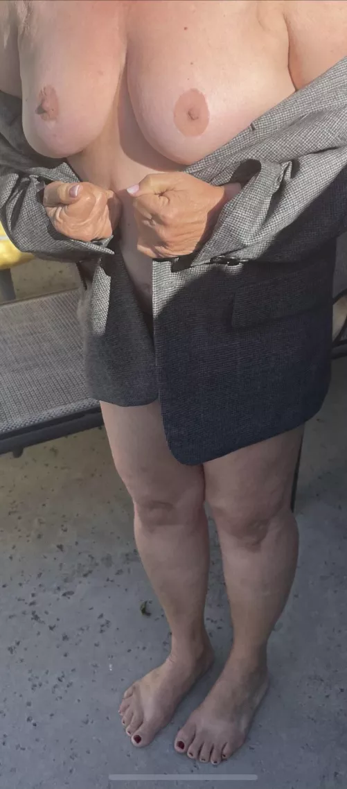 74F. Sunny but cool, nips got hard