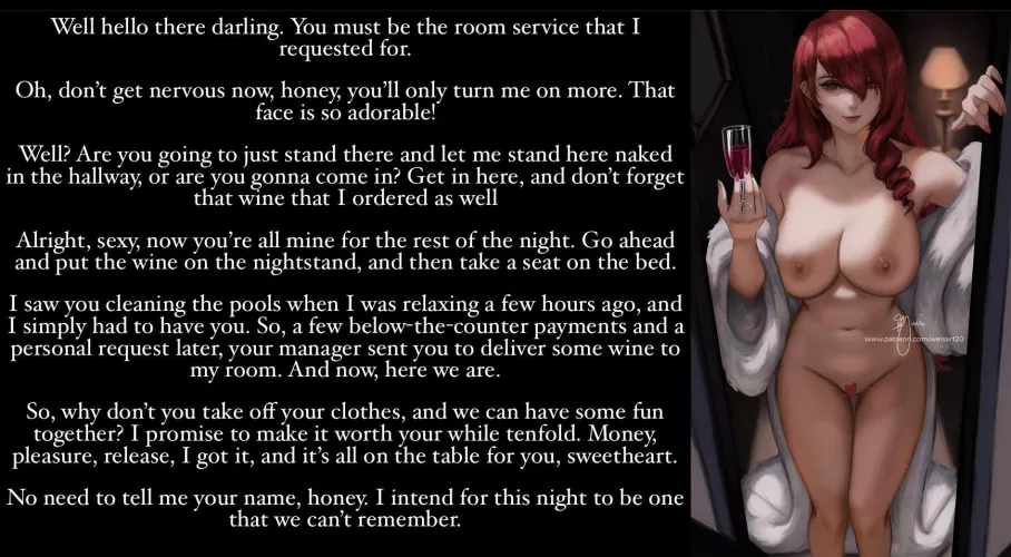 Caught the eye of an interesting individual [seductive milf x simple hotel staff] [fucking on the job] [implied string-pulling] [imminent sex]