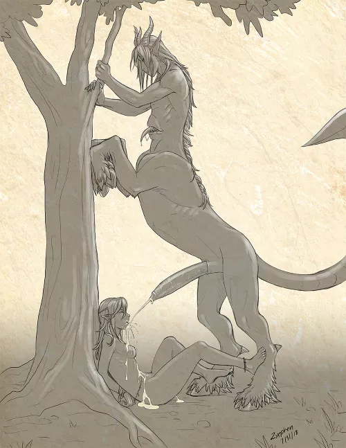 Centaur-like monster cums on her face (Zyephen)