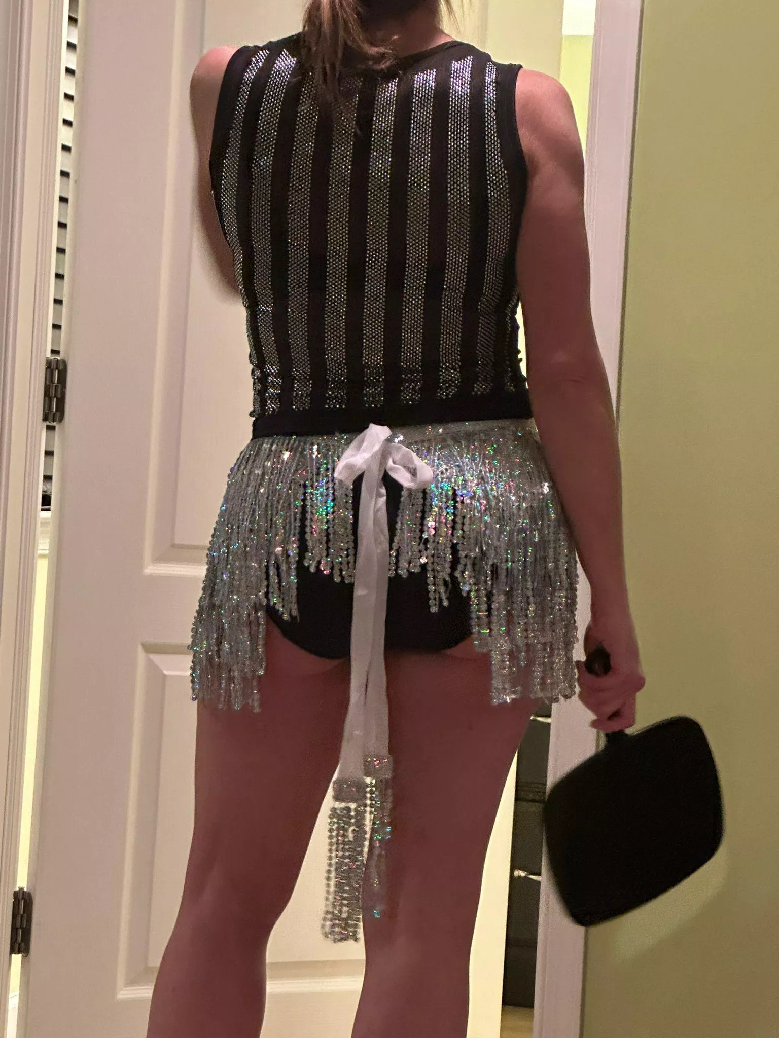 My girlfriend's skirt makes it pretty obvious what kind of panties she has on, lol