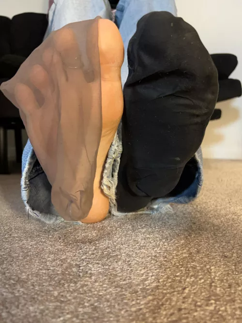 2 layers / nylons and black socks